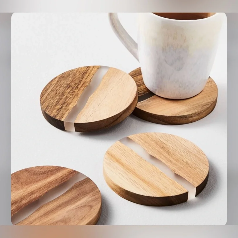 West Elm wood and resin coaster set of 4